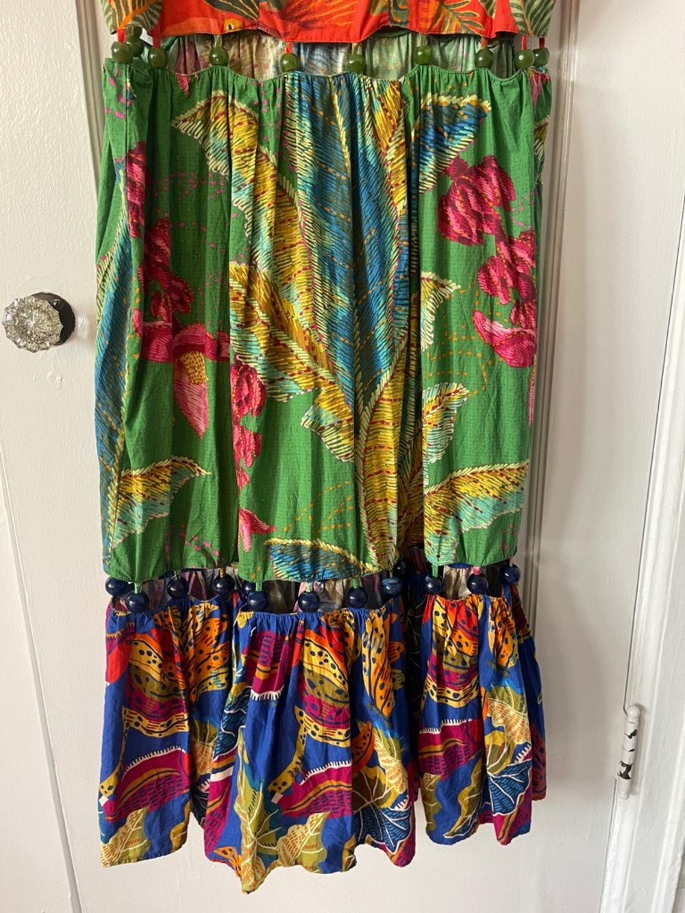 FARM Rio Colorful Mixed-Print Tiered Beased Midi Dress in Red, Green & Blue - Picture 10 of 16